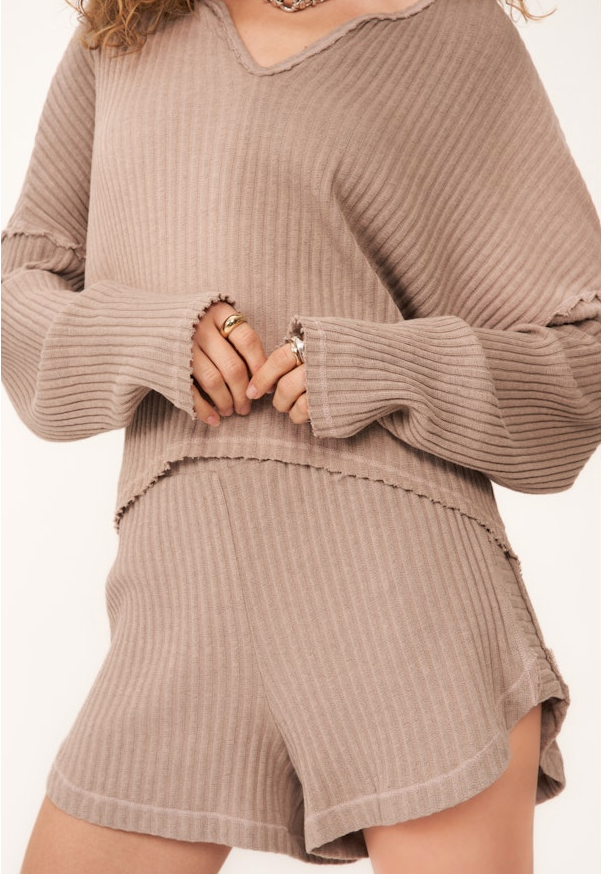 Felicity Notch Neck Sweater Rib Top