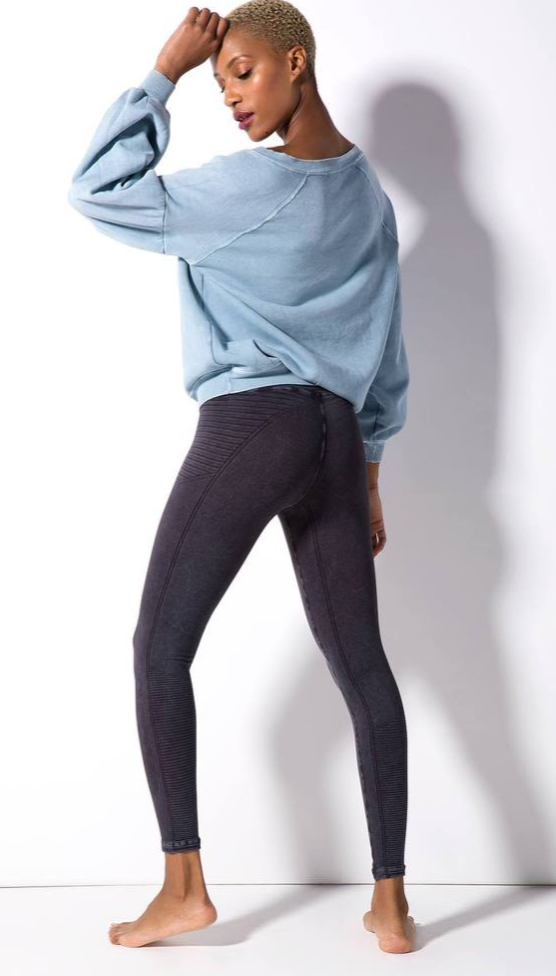 Back view of the Avocado Mid Rise Phoenix Fire Legging in Charcoal
