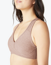Close up of the Beyond Yoga Spacedye Lift Your Spirits Bra in Chai