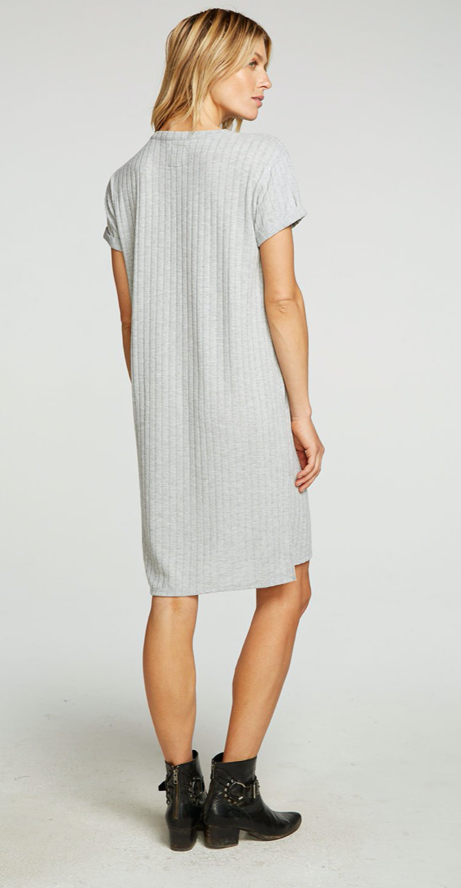 Rib Rolled Sleeve Shirt Dress