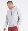 Side view of the Vuori Men's Ponto Performance Half Zip Hoodie in Platinum Heather 