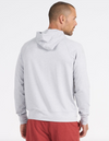 Back view of the Vuori Men's Ponto Performance Half Zip Hoodie in Platinum Heather