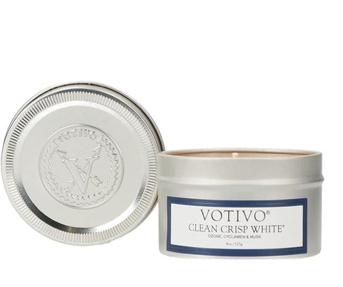 Votivo Travel Tin Candle in Clean Crisp White