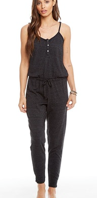 Drawstring Henley Jumpsuit