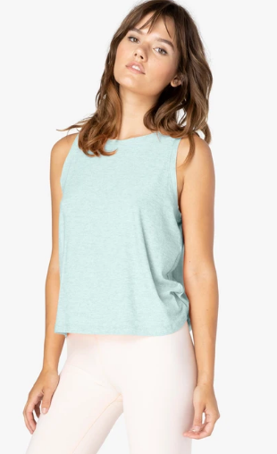 Front view of the Beyond Yoga Featherweight Balanced Muscle Tank in Aqua Mint