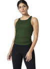 Front view of the VIMMIA Serenity Scrunch Side Tank in Emerald Green