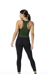 Back view of the VIMMIA Serenity Scrunch Side Tank in Emerald Green